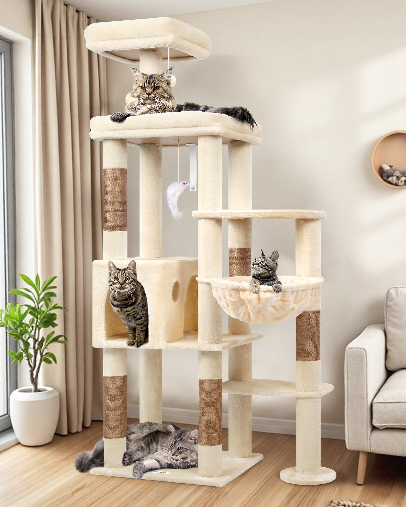 F65B Tall Cat Tower(Beige,65-inch)