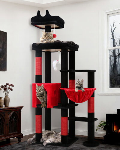 F65B Tall Cat Tower(Gothic Red Black,65-inch)
