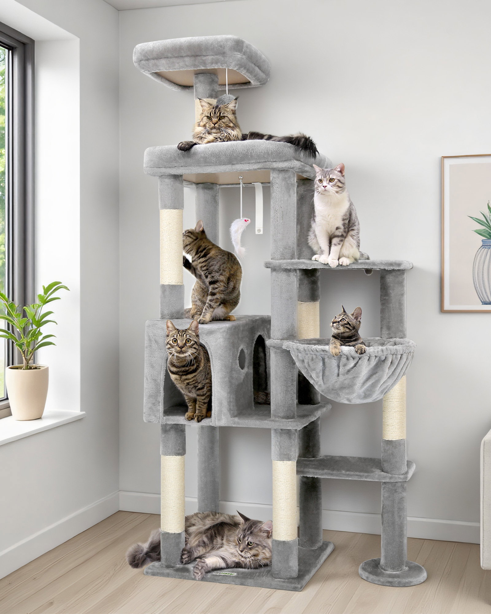 F65B Tall Cat Tower(Light Grey,65-inch)