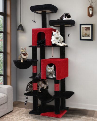 F69 Gothic Cat Tree Tower(Black Red,69inch)