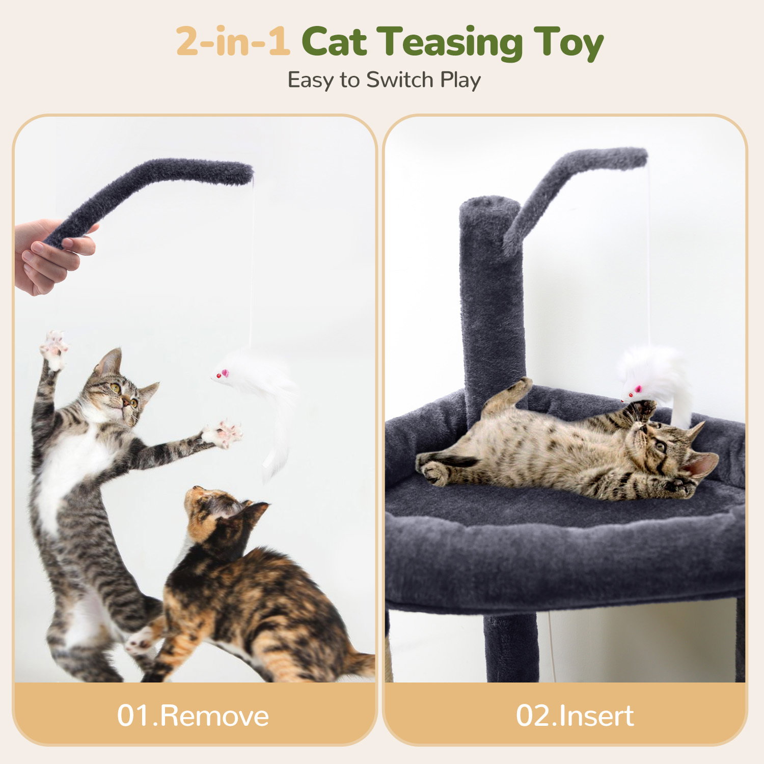 F64 Cat Tree With Scratching Post(Dark Grey,64-inch)