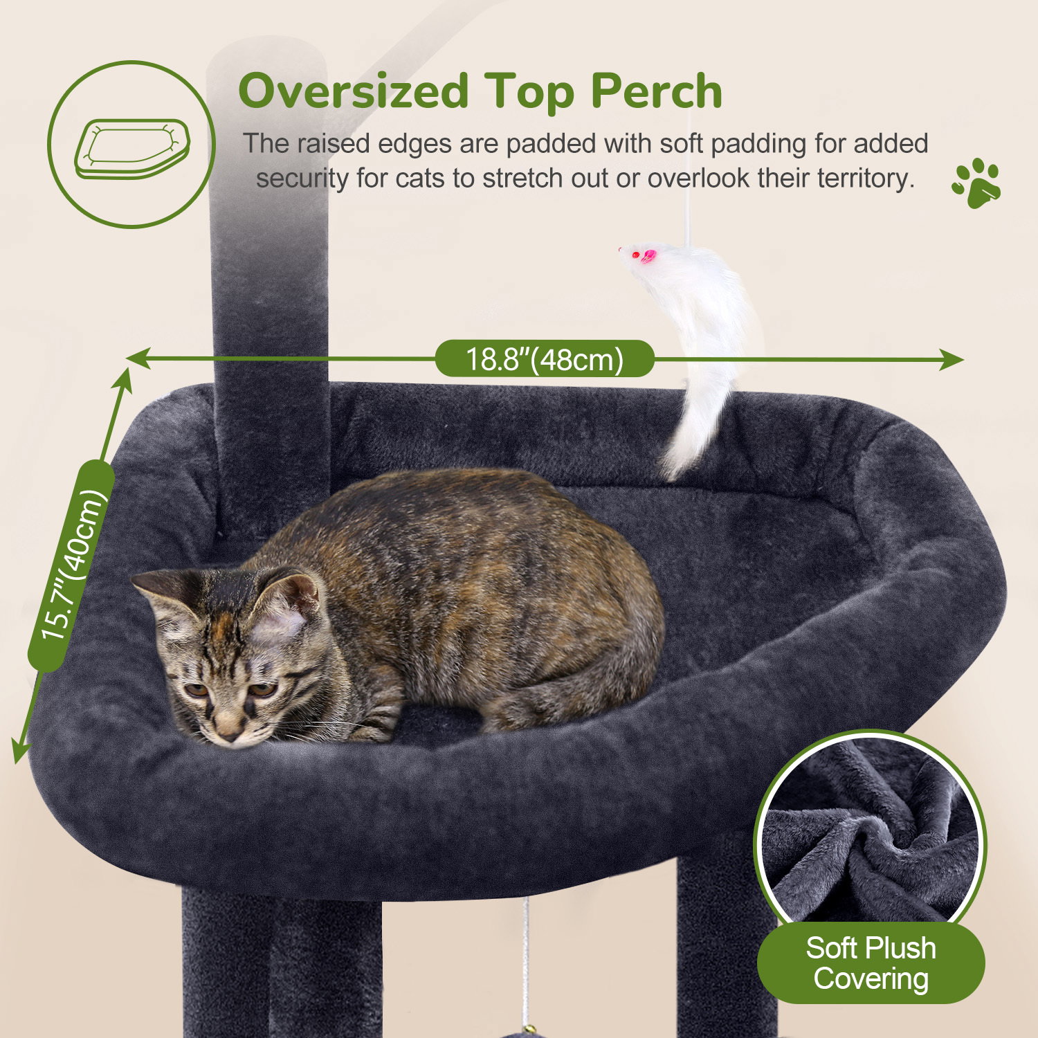 F64 Cat Tree With Scratching Post(Dark Grey,64-inch)