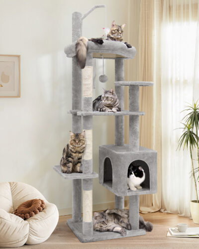 F64 Adult Cat Tree Tower(Light Gray,64inch)