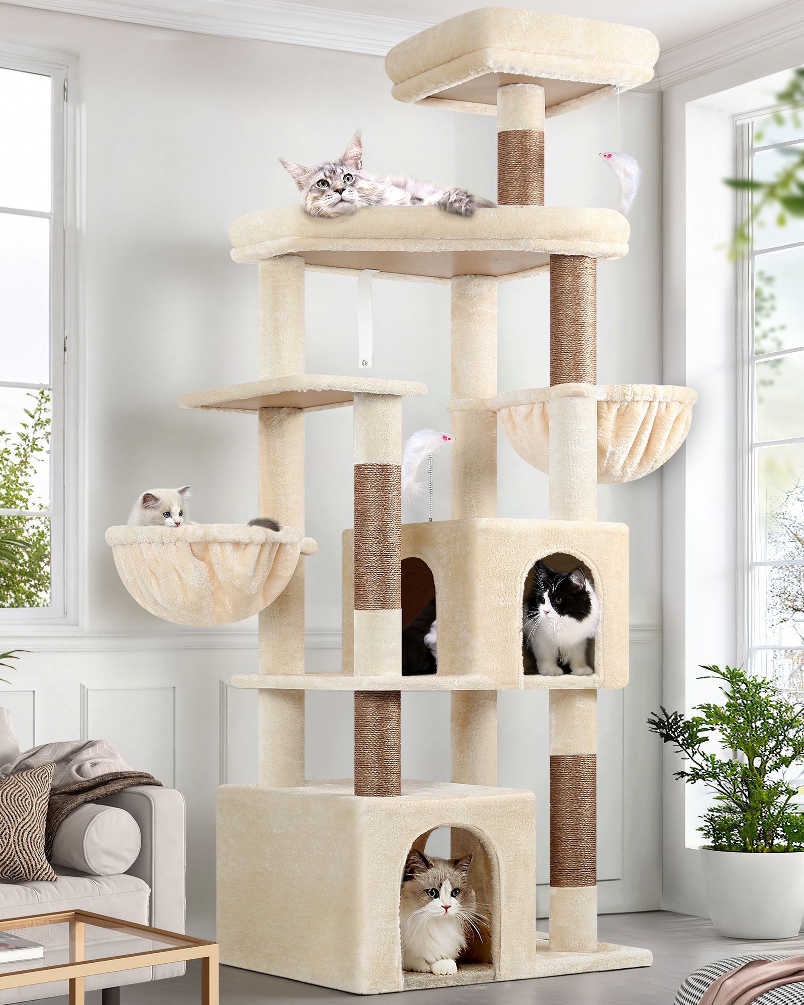 S68 Tall Cat Tree(Beige,68-inch)