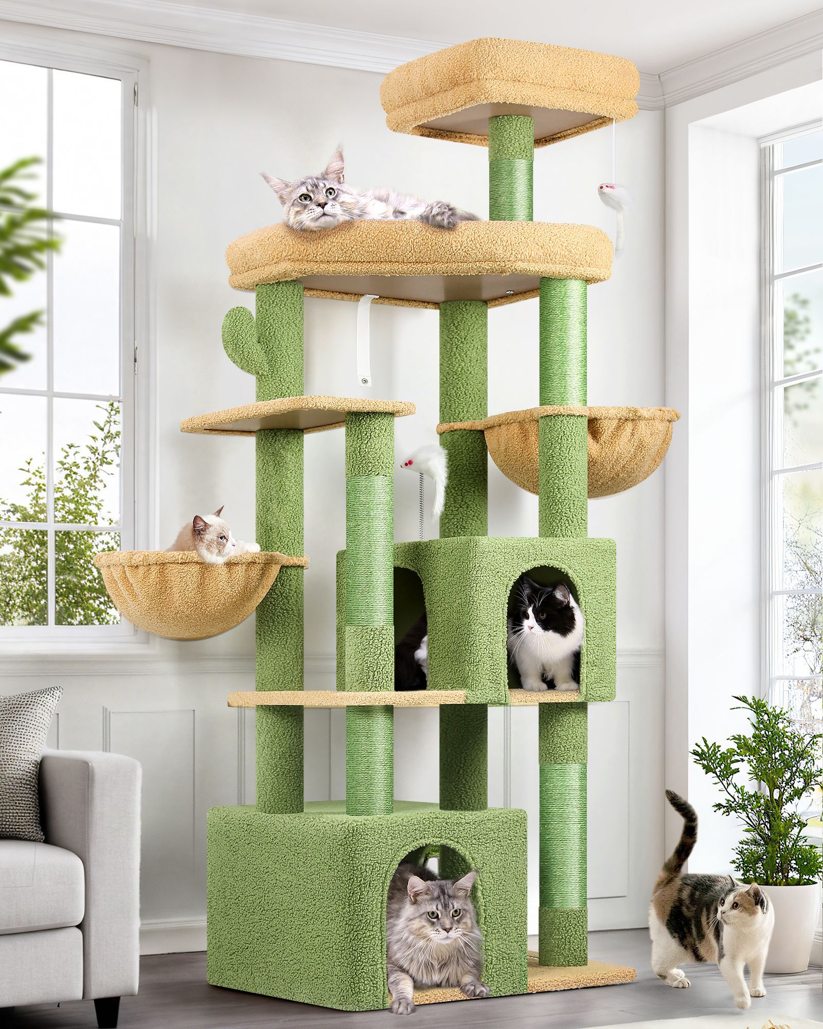 S68 Tall Cat Tree(Cactus Green,68-inch)