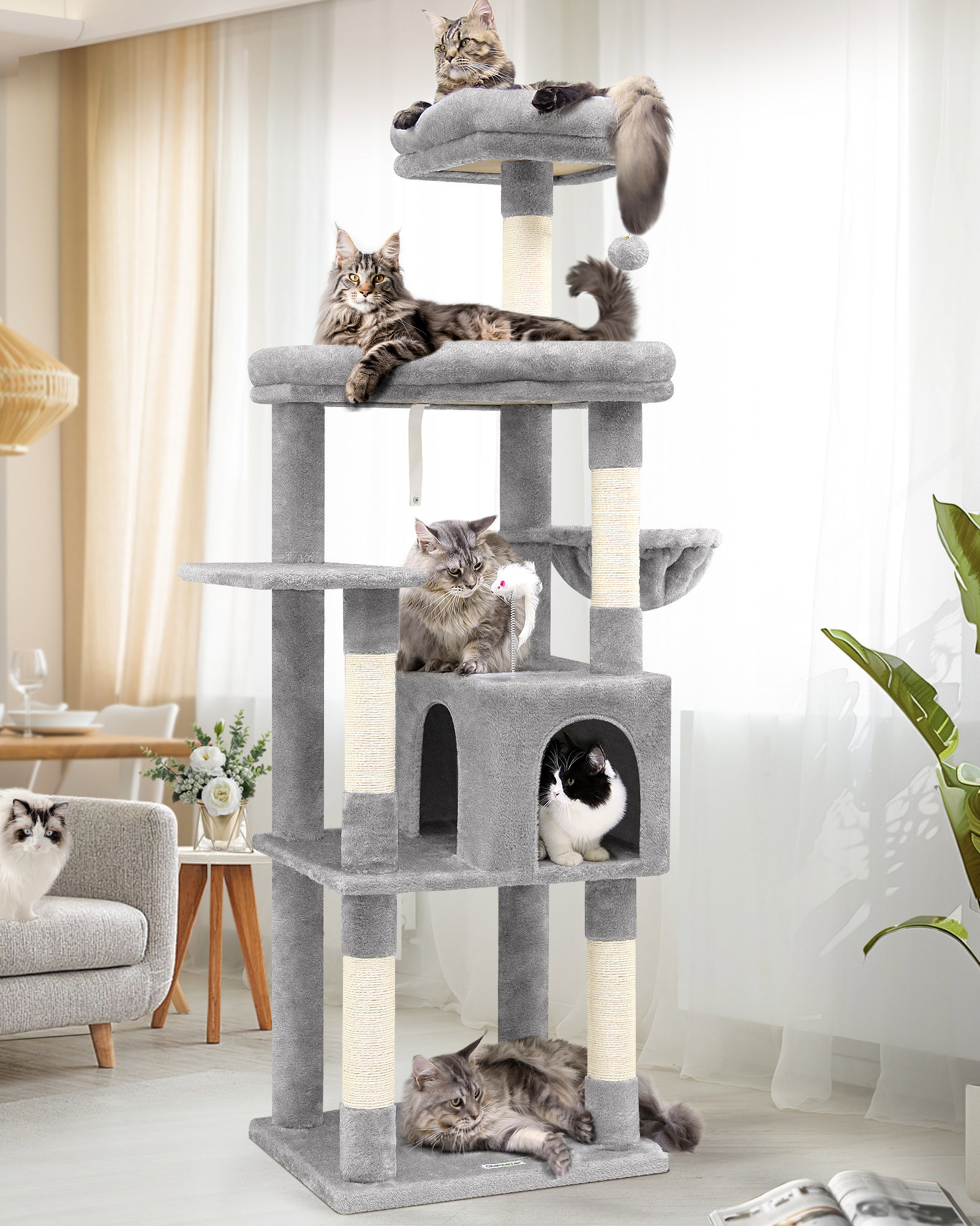 S68 Cat Climbing Tower(Light Gray,68-inch)