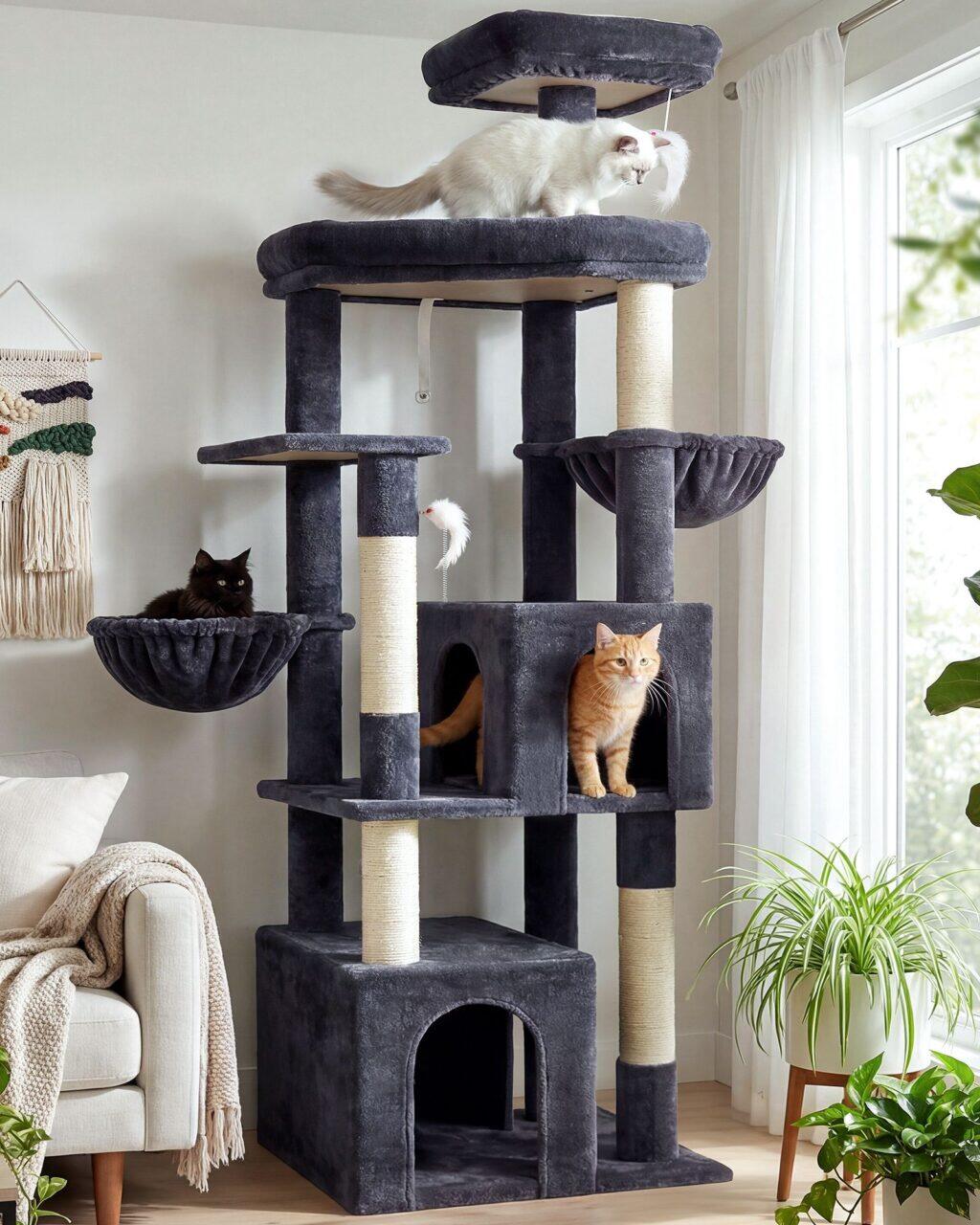 S68 Cat Climbing Tower(Dark Gray,68-inch) - Cat Trees & Towers