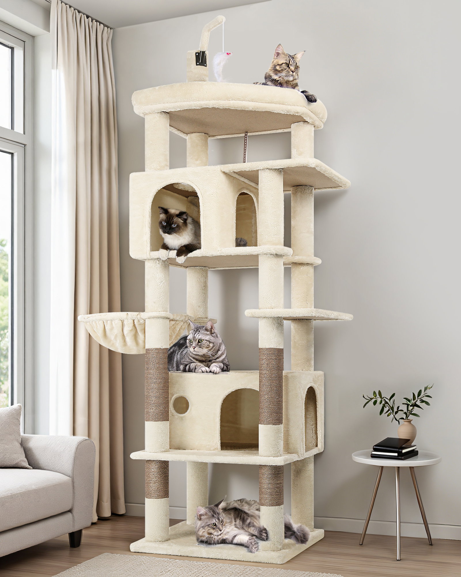 F74B Cat Tree Tower(Beige,74-inch)