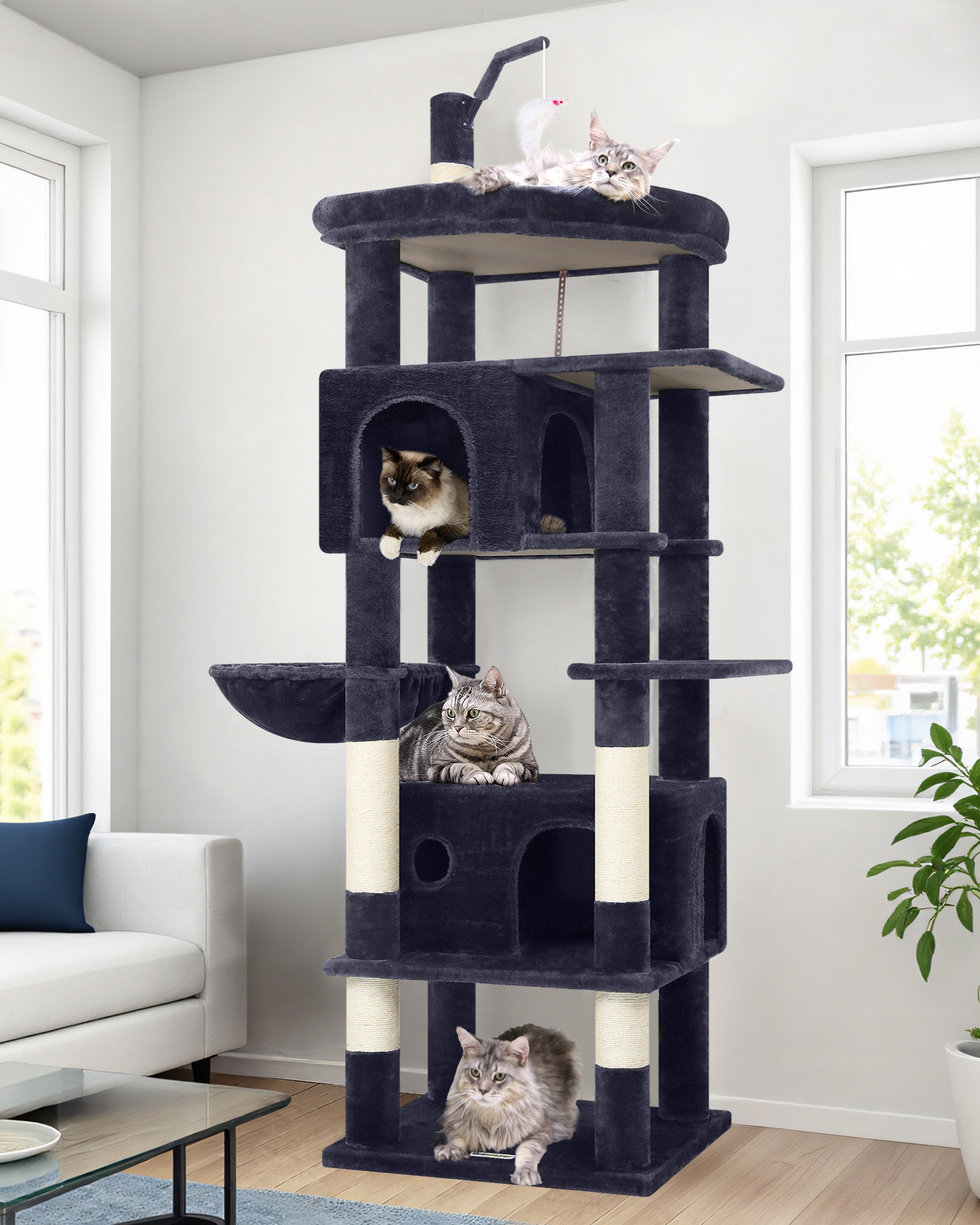 F74B Cat Tree Tower(Dark Grey,74-inch)