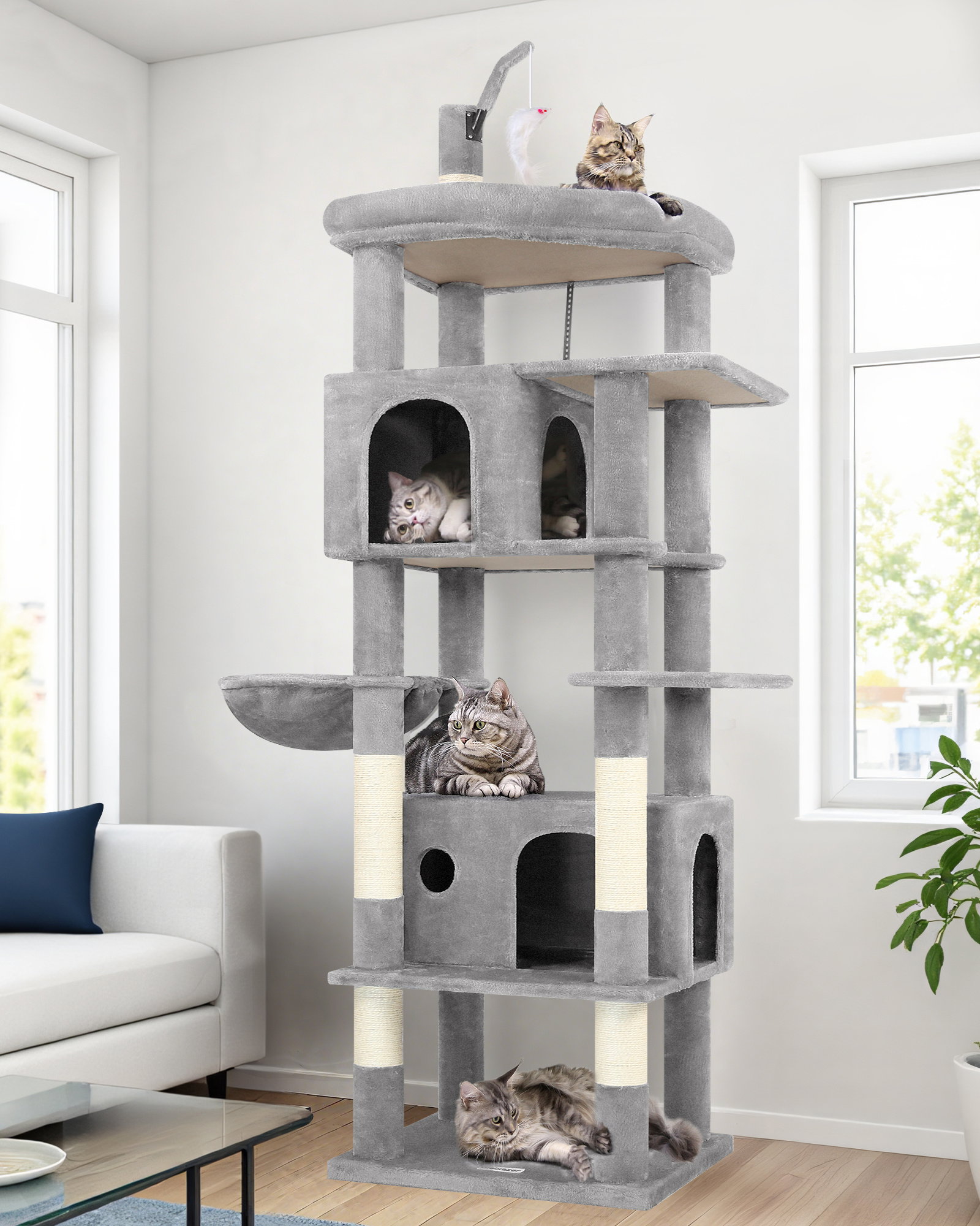 F74B Cat Tree Tower(Light Grey,74-inch)