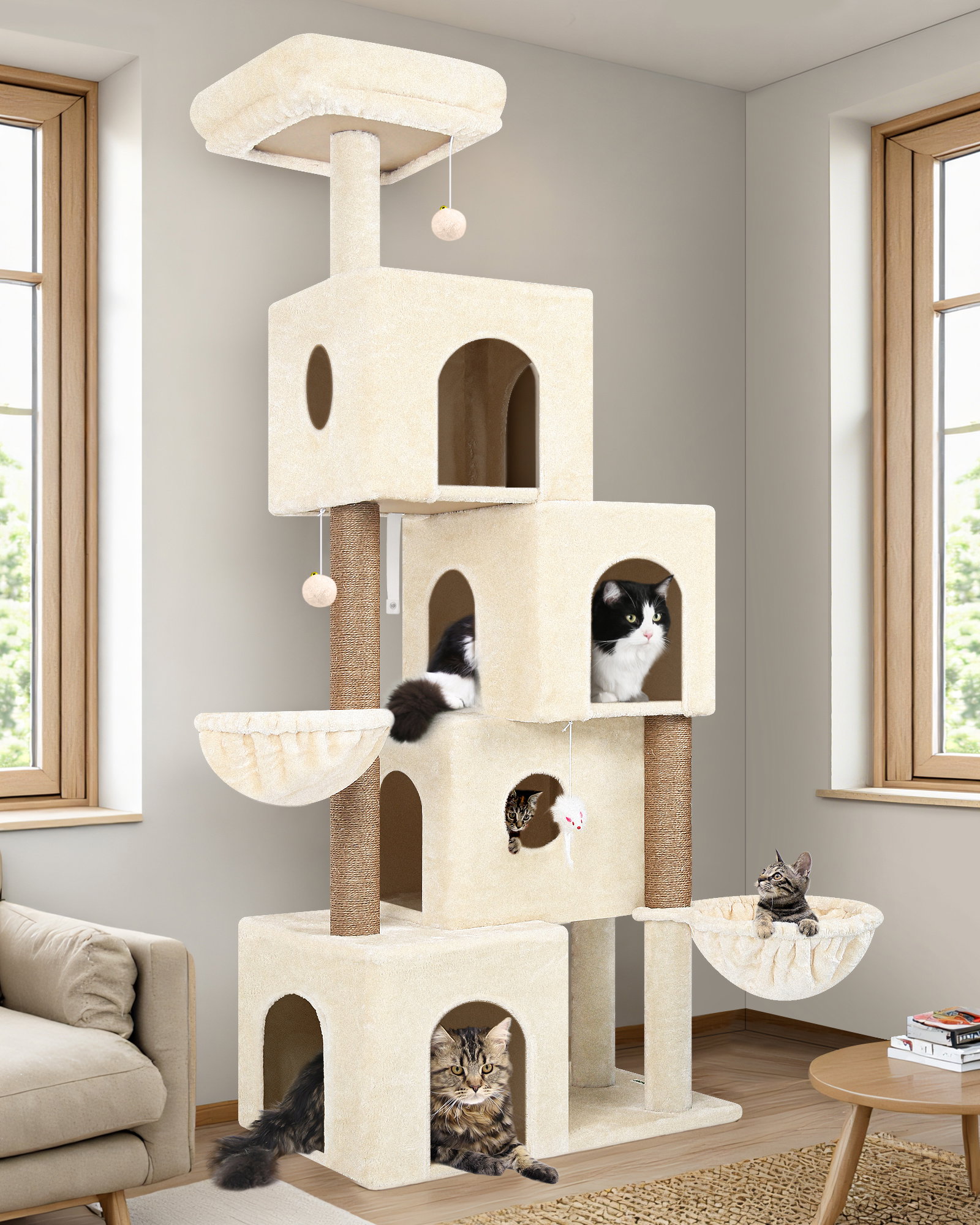 F70C Cat Condos(Beige,70-inch)