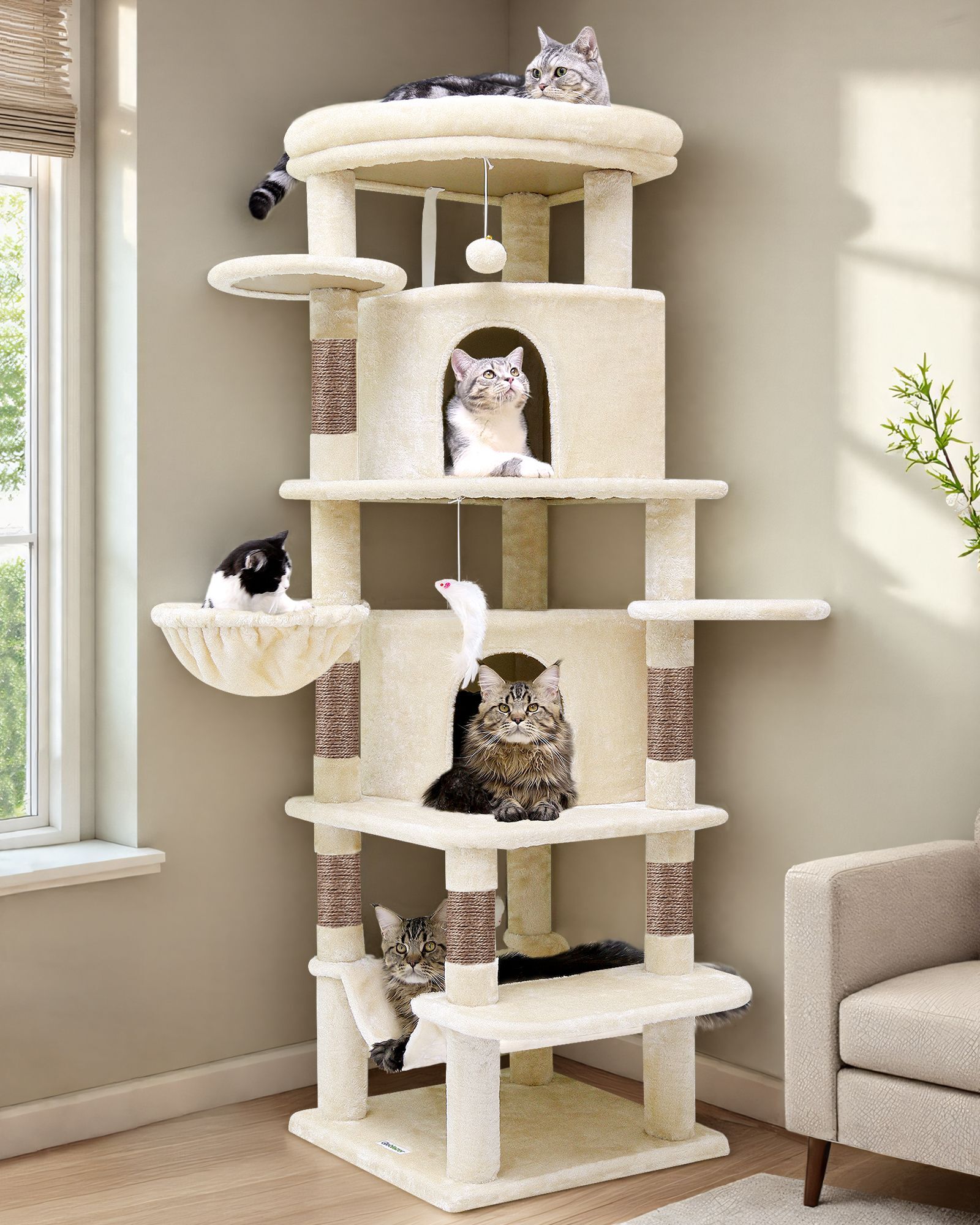 C66 Large Cat Tower(Beige,66-inch)