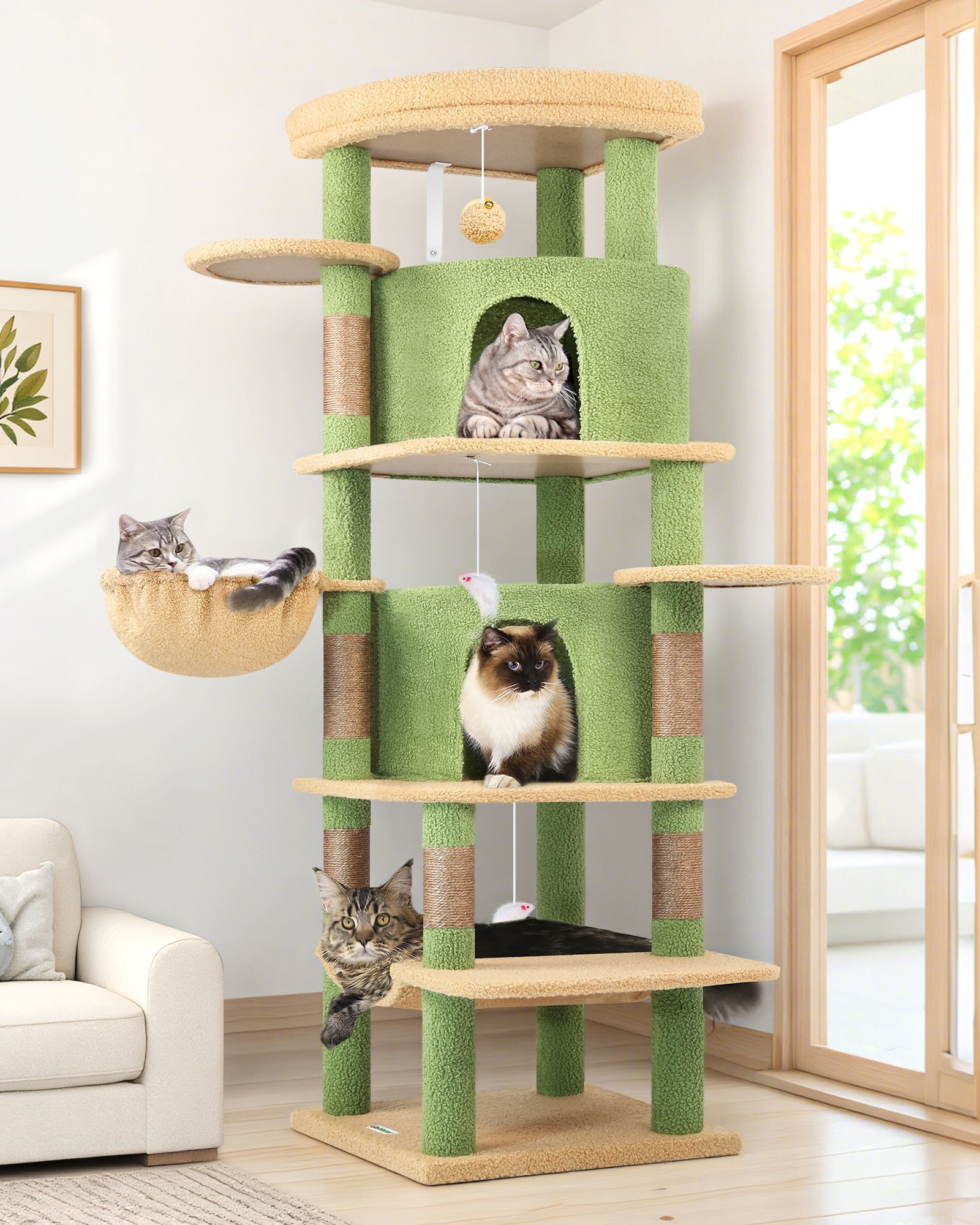 C66 Corner Cat Tree(Cactus Green,66-inch)