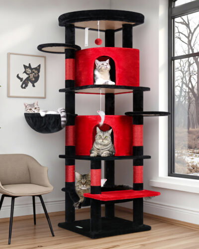 C66 Corner Cat Tree(Gothic Red Black,66-inch)