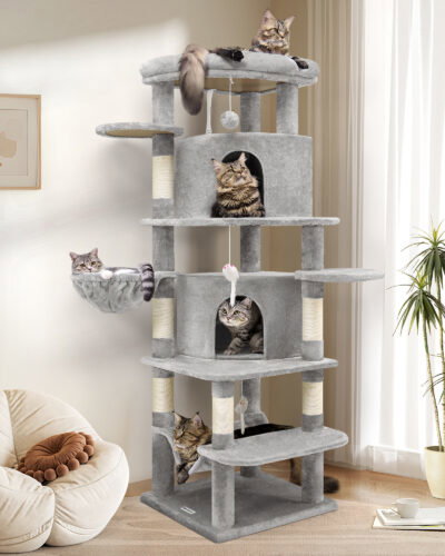 C66 Large Cat Tower(Light Gray,66-inch)