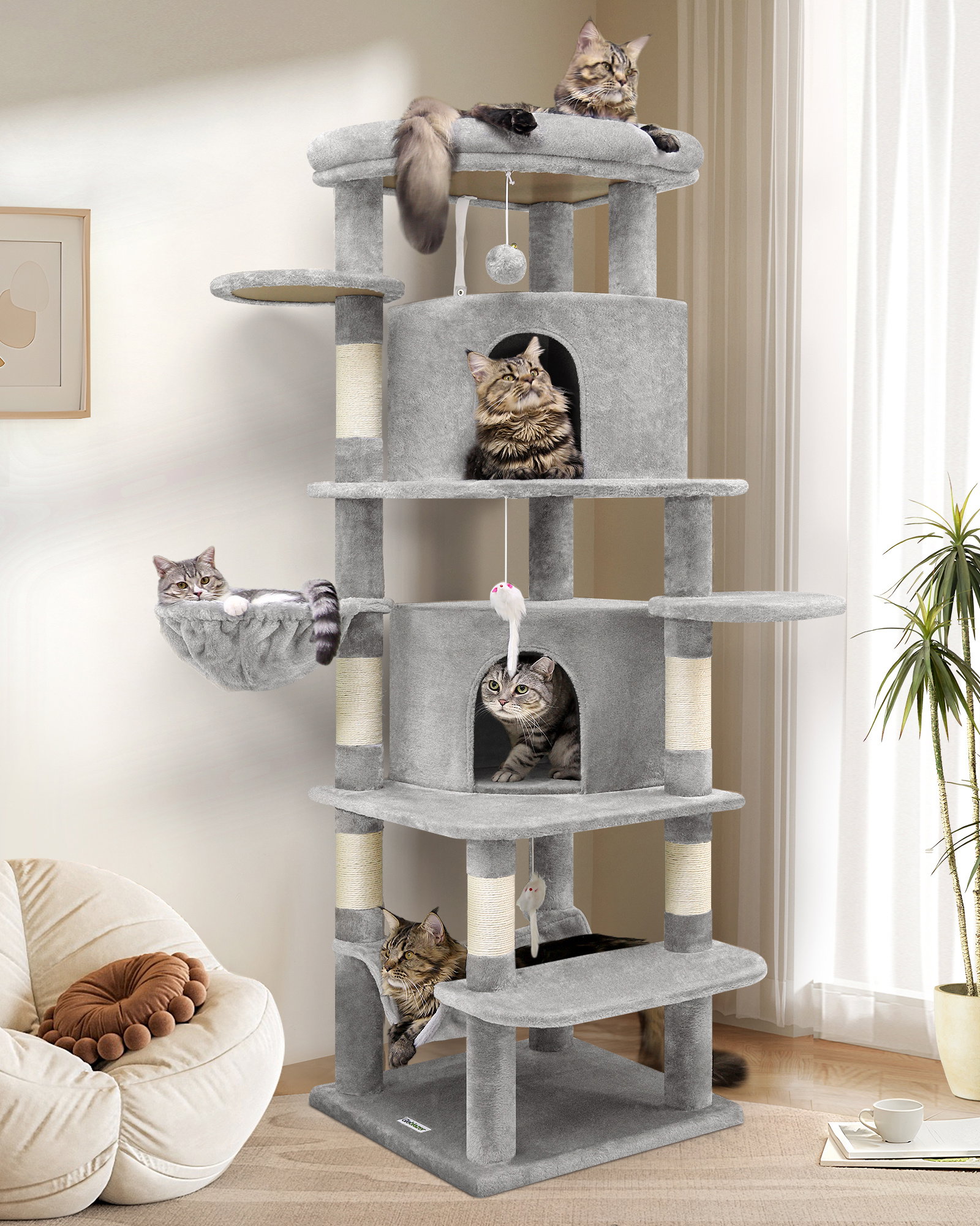 C66 Large Cat Tower(Light Gray,66-inch)
