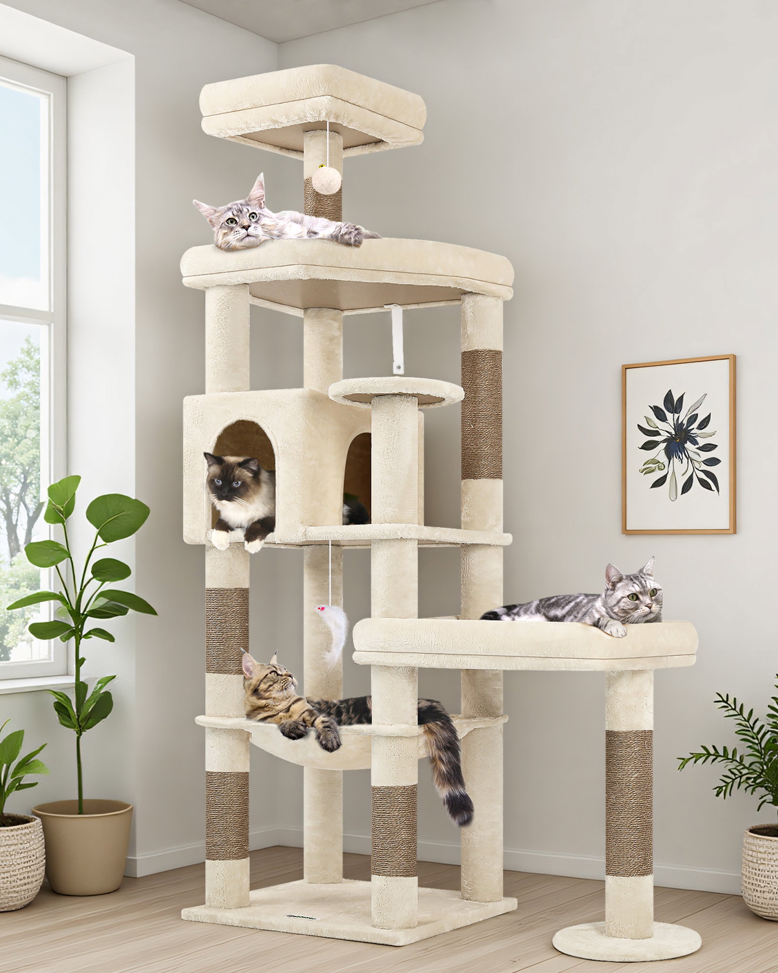 S65 Heavy Duty Cat Tree(Beige,65-inch)