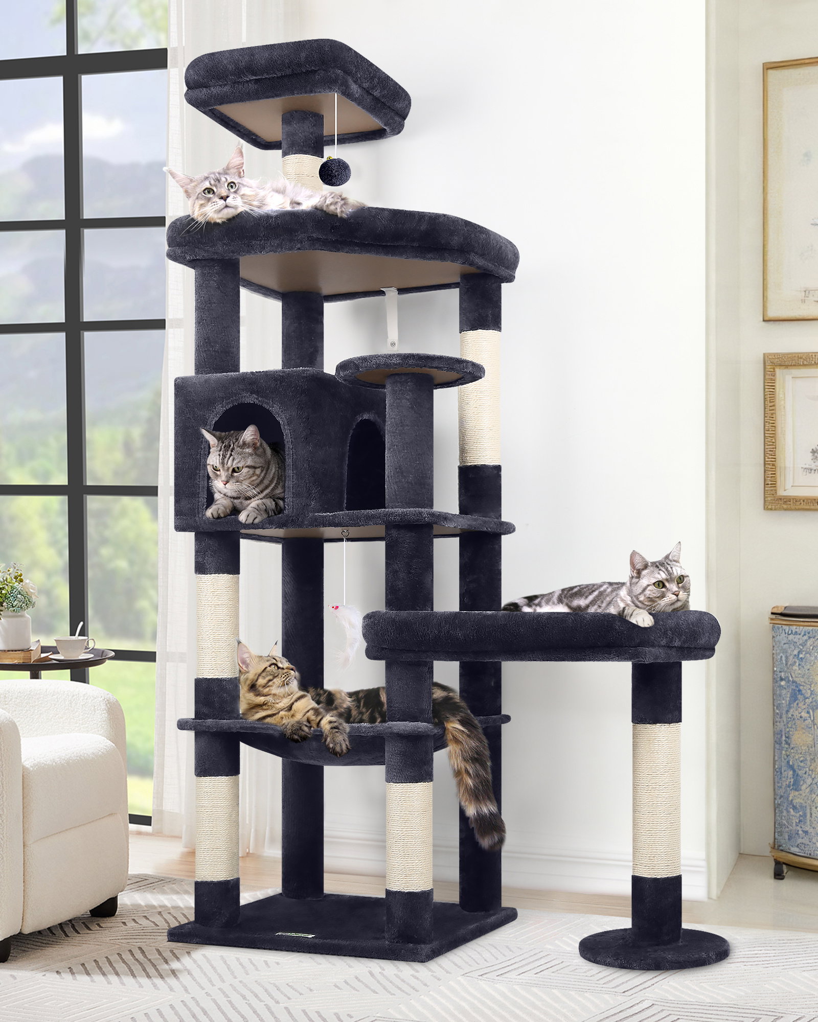 S65 Large Platform Cat Tree(Dark Gray,65-inch)