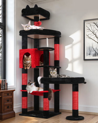 S65 Heavy Duty Cat Tree(Gothic Red Black,65-inch)