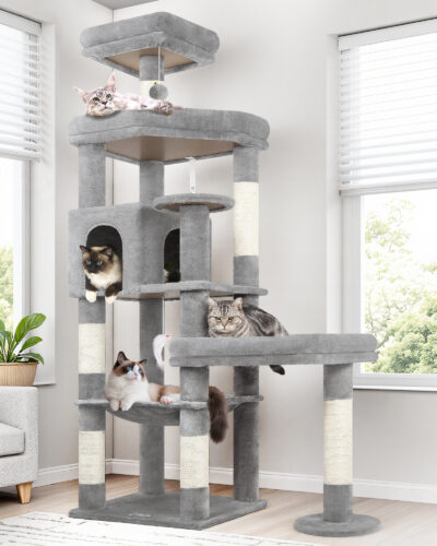 S65 Heavy Duty Cat Tree(Light Grey,65-inch)