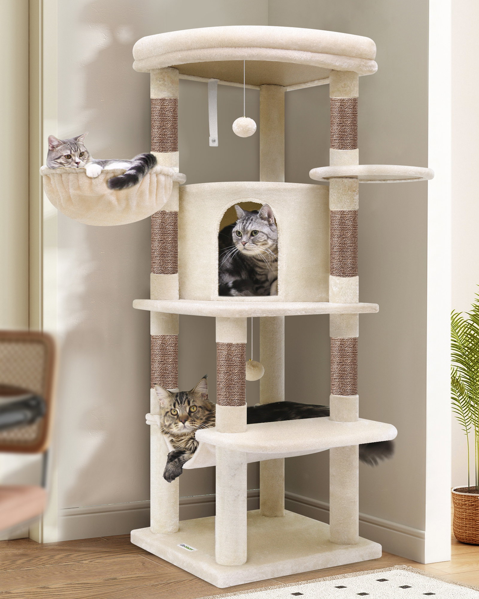 C51 Corner Cat Tree(Beige,51-inch)