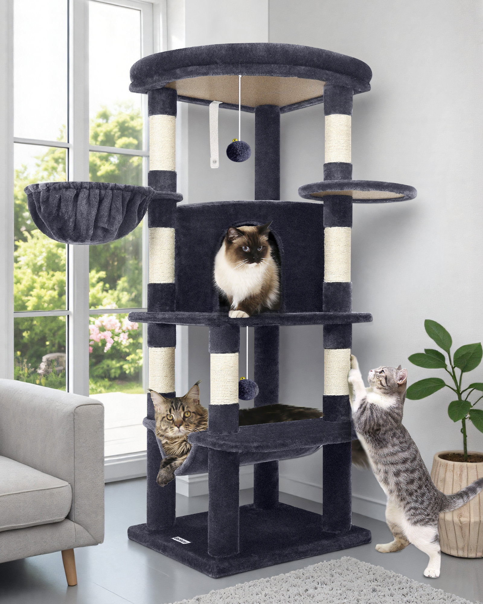 C51 Corner Cat Tree(Dark Grey,51-inch)