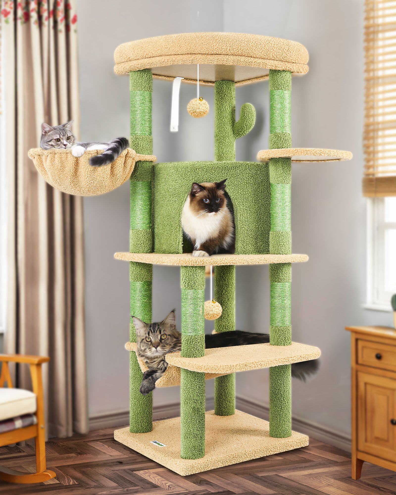 C51 Cactus Cat Tree(Green,51inch)