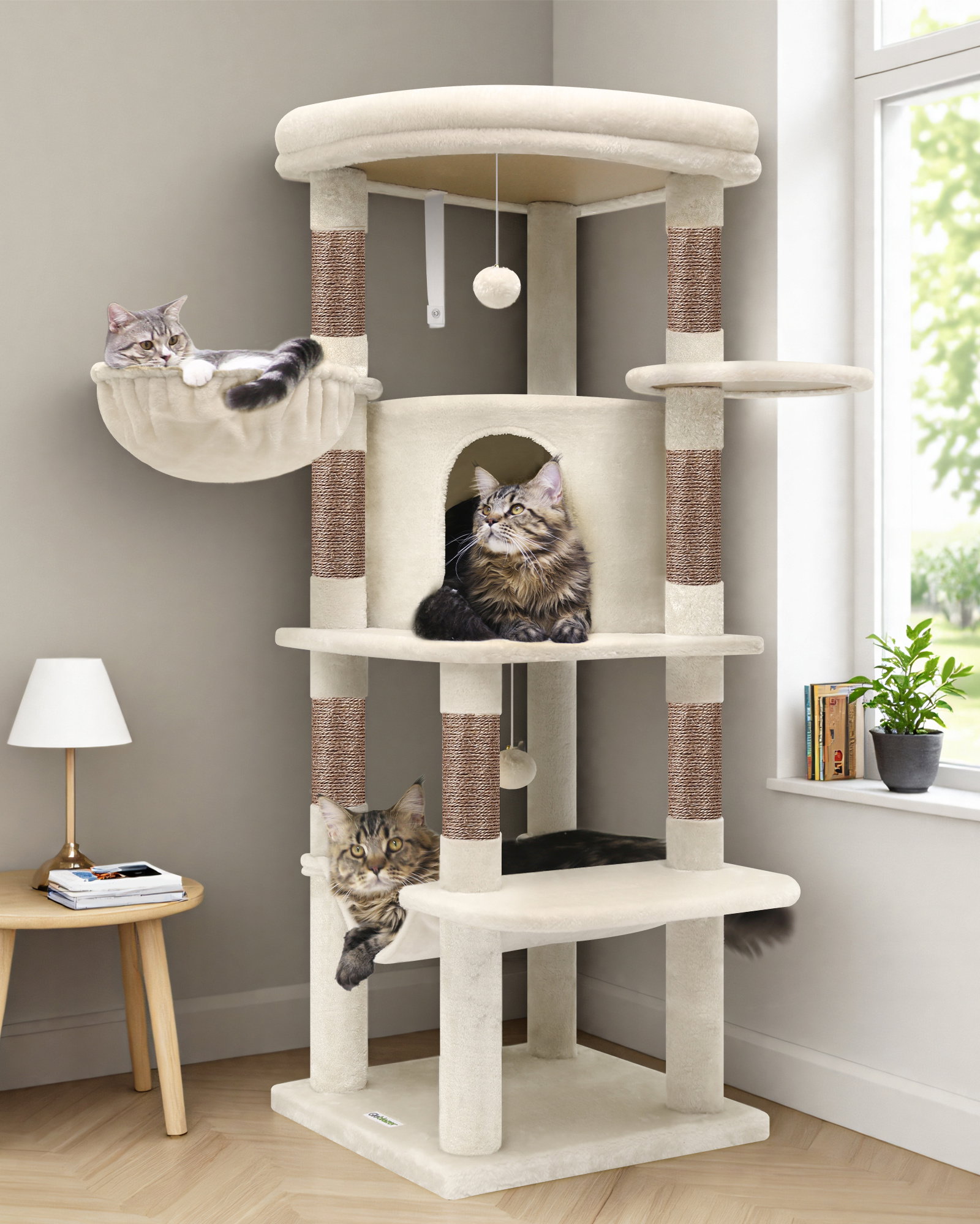 C51 Corner Cat Tree Tower(Light Beige,51inch)