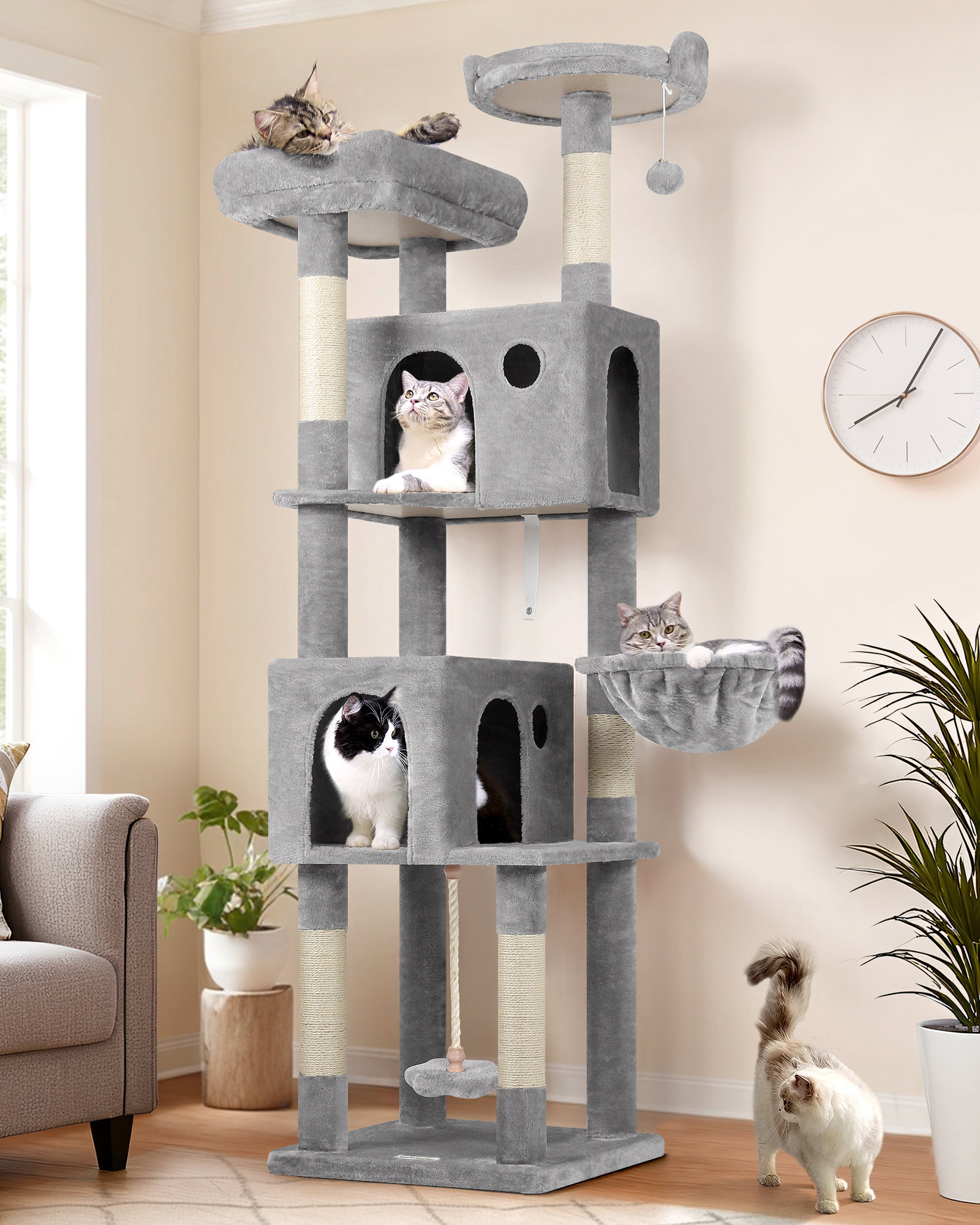 F70B Cat Tree(Light Grey,70-inch)