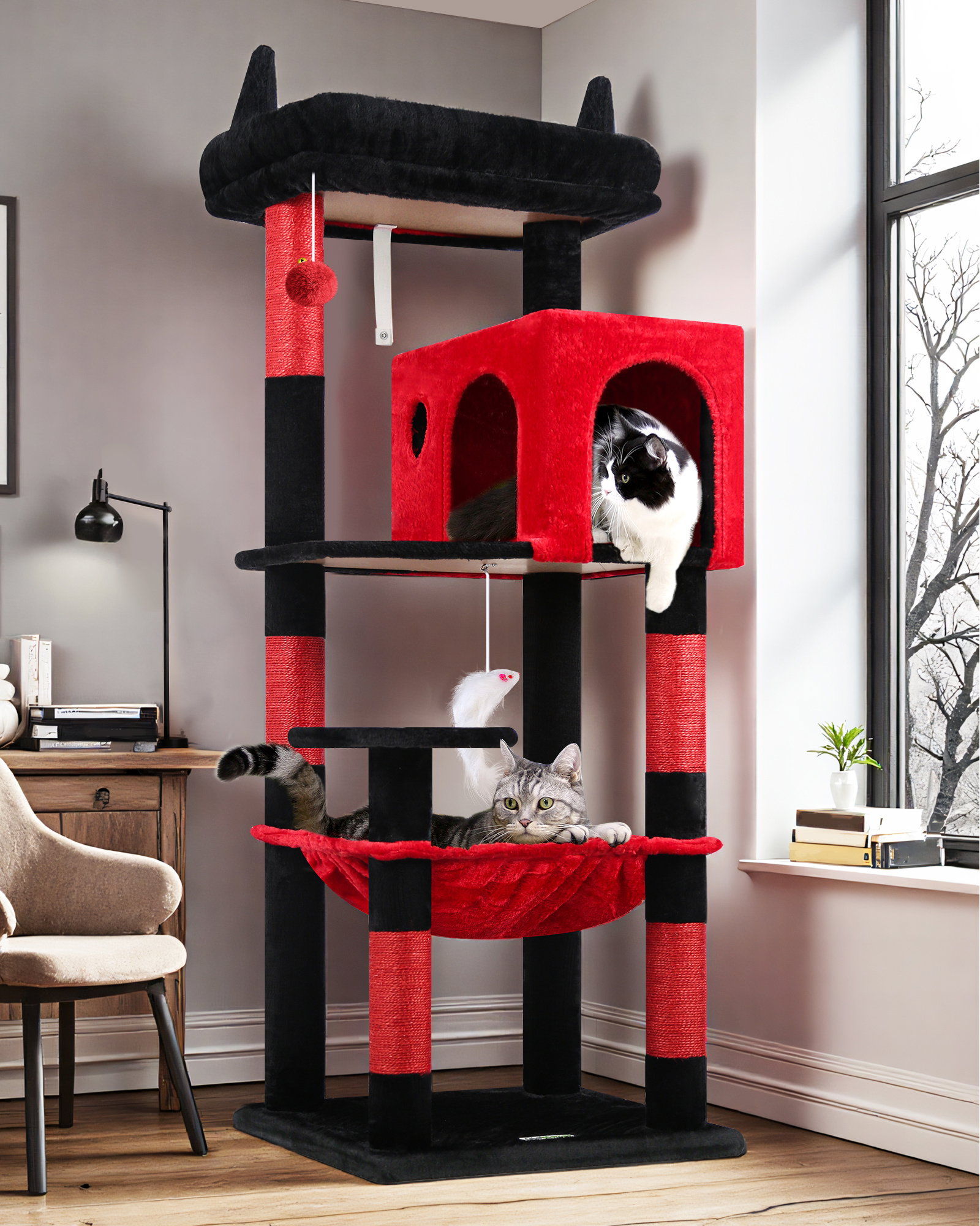 F53 Cat Tree(Gothic Red Black,53-inch)