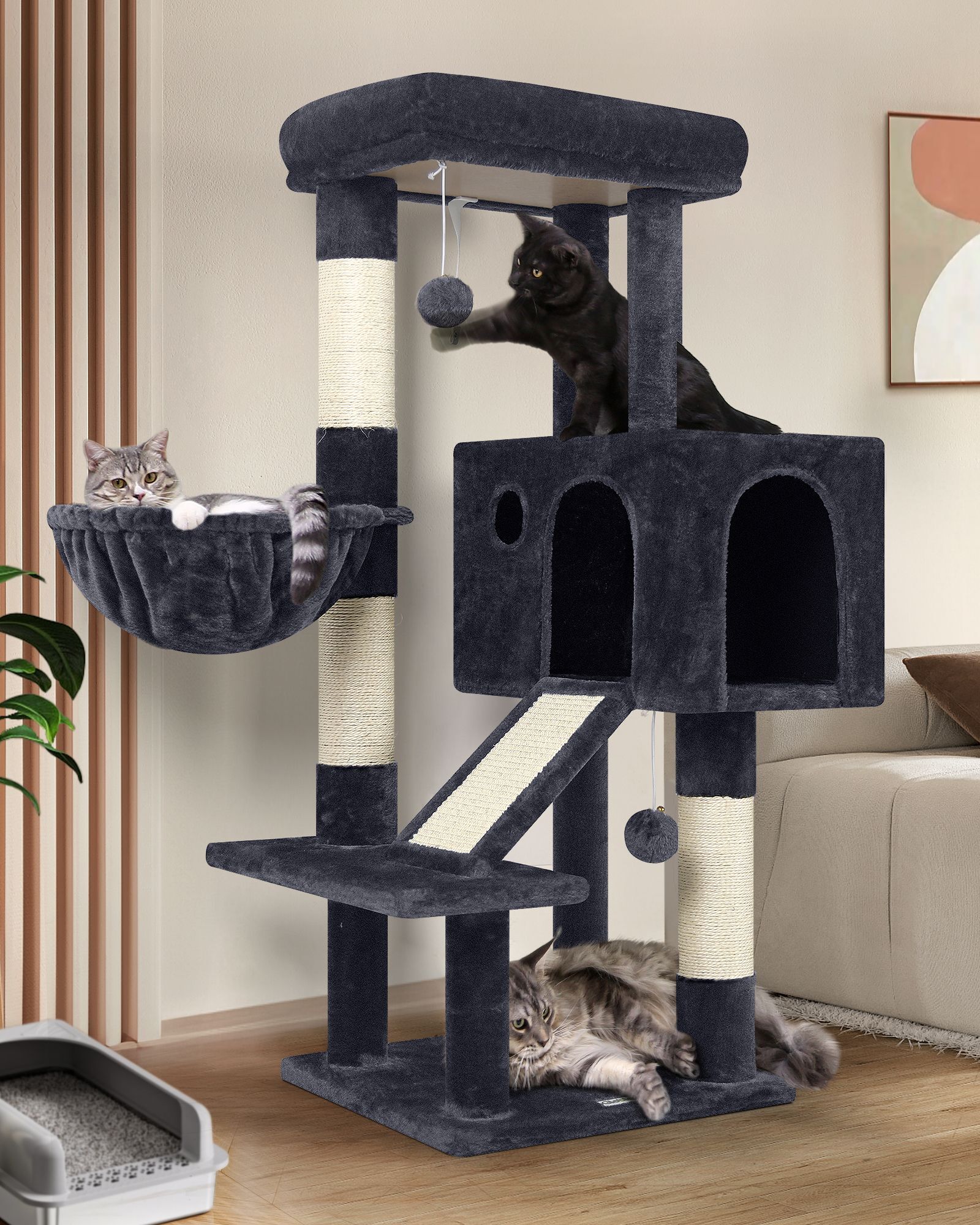 S45 Cat Tower With Scratching Post(Dark Grey,45-inch)
