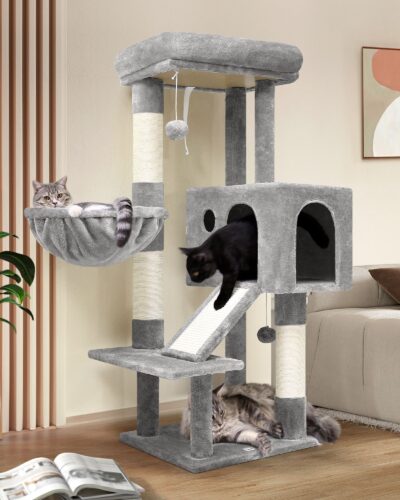 S45 Cat Tower With Scratching Post(Light Grey,45-inch)