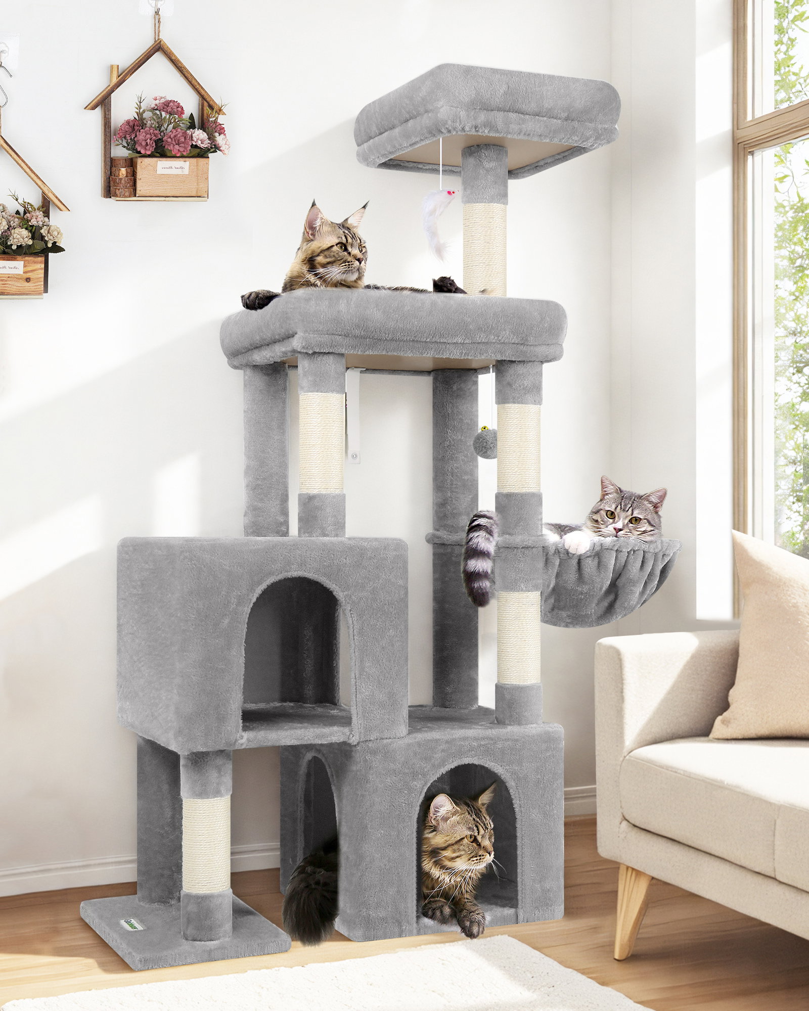 S52 Cat Tree(Light Grey,52-inch)