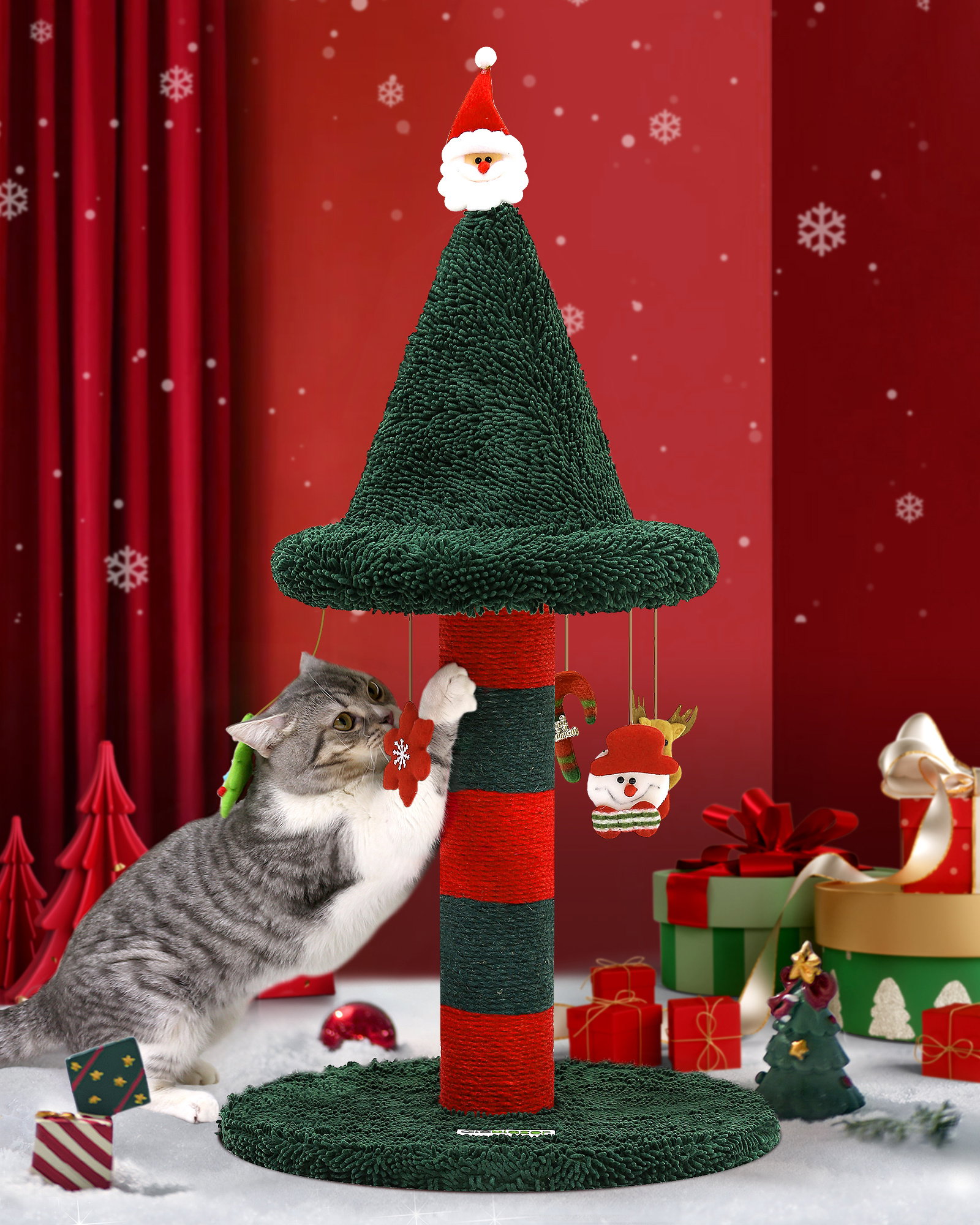 Xmas31 Christmas Cat Scratching Post(Red Green,31inch)