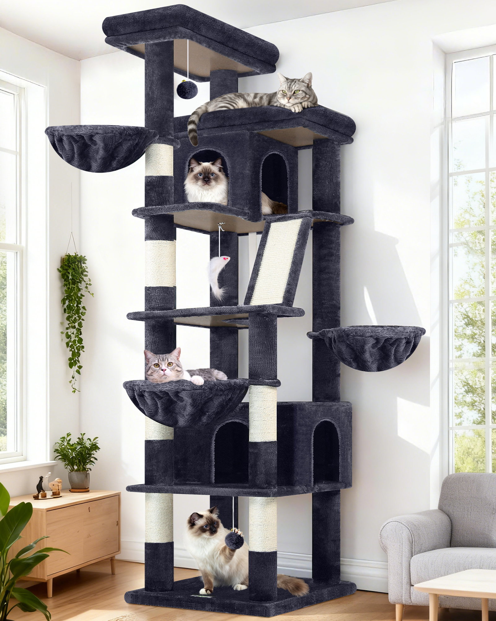 S80G Heavy Duty Cat Tree(Dark Grey,80-inch)