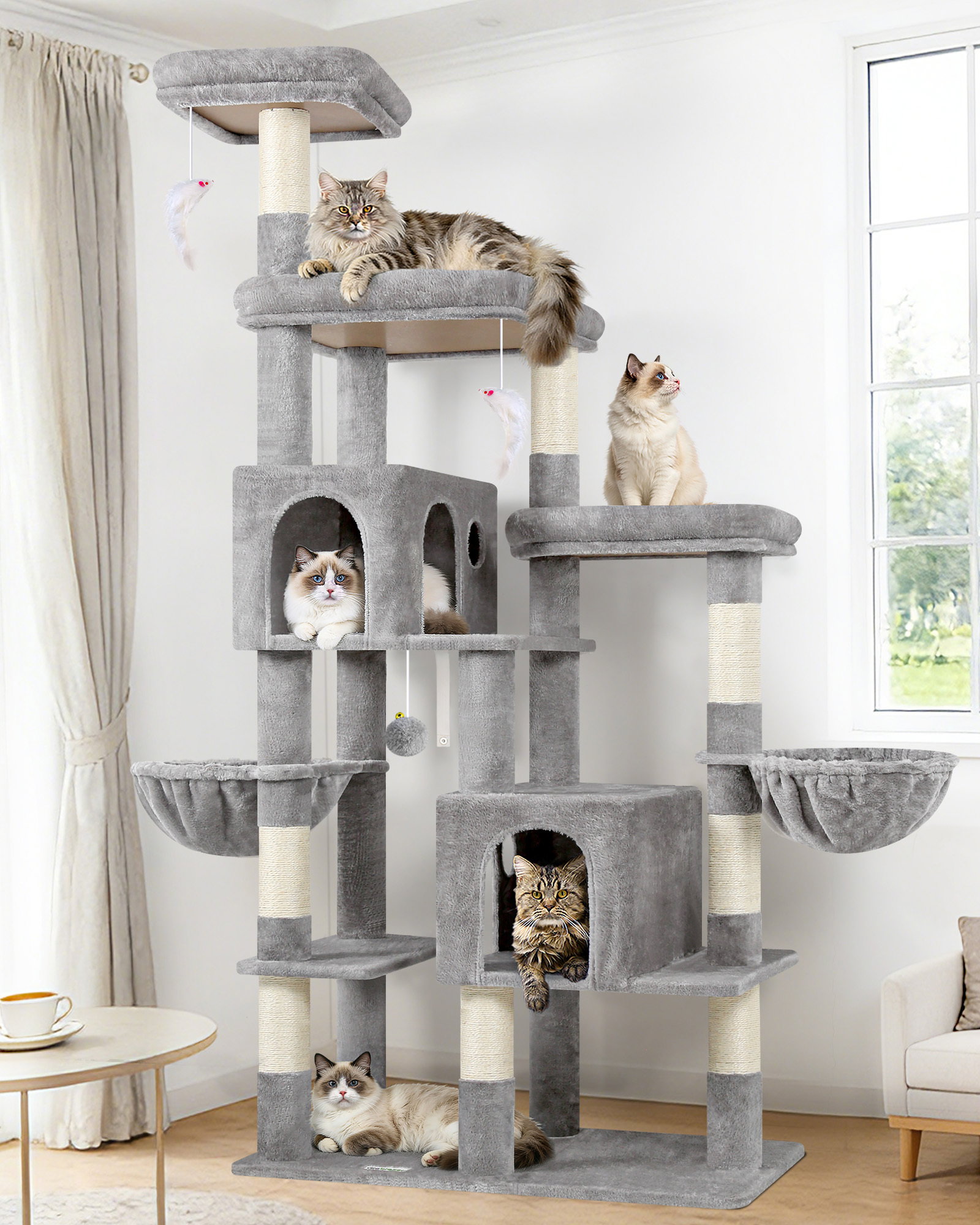 F74F Cat Tree(Light Grey,74-inch)