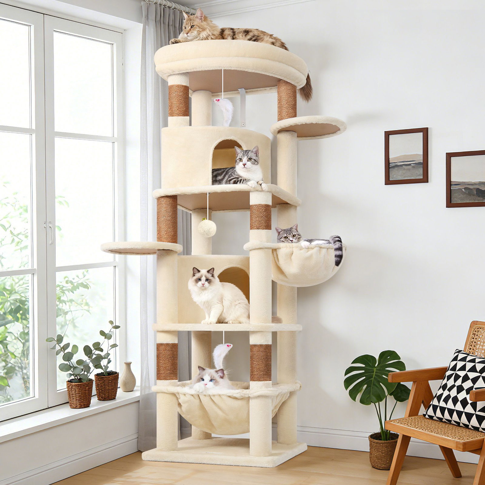 C68 Large Cat Tower(Beige,68-inch)