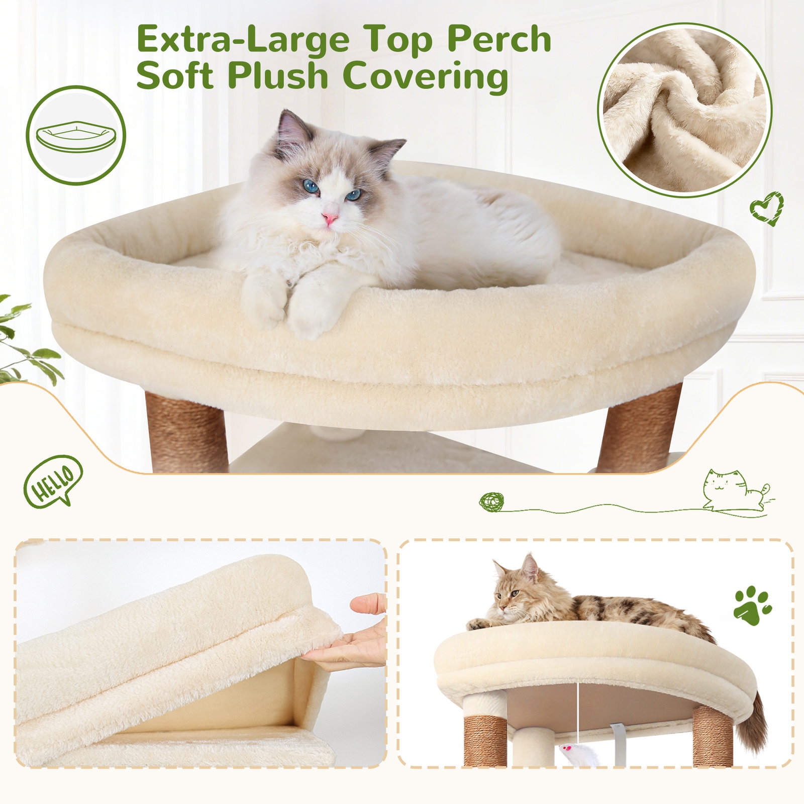 C68 Large Cat Tower(Beige,68-inch)