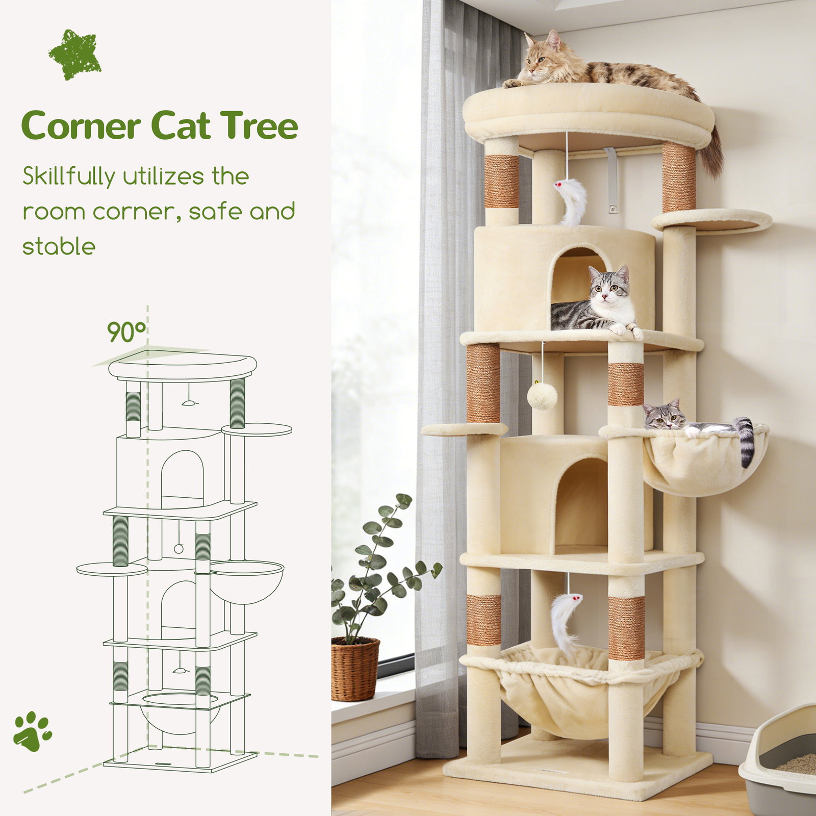 C68 Large Cat Tower(Beige,68-inch)