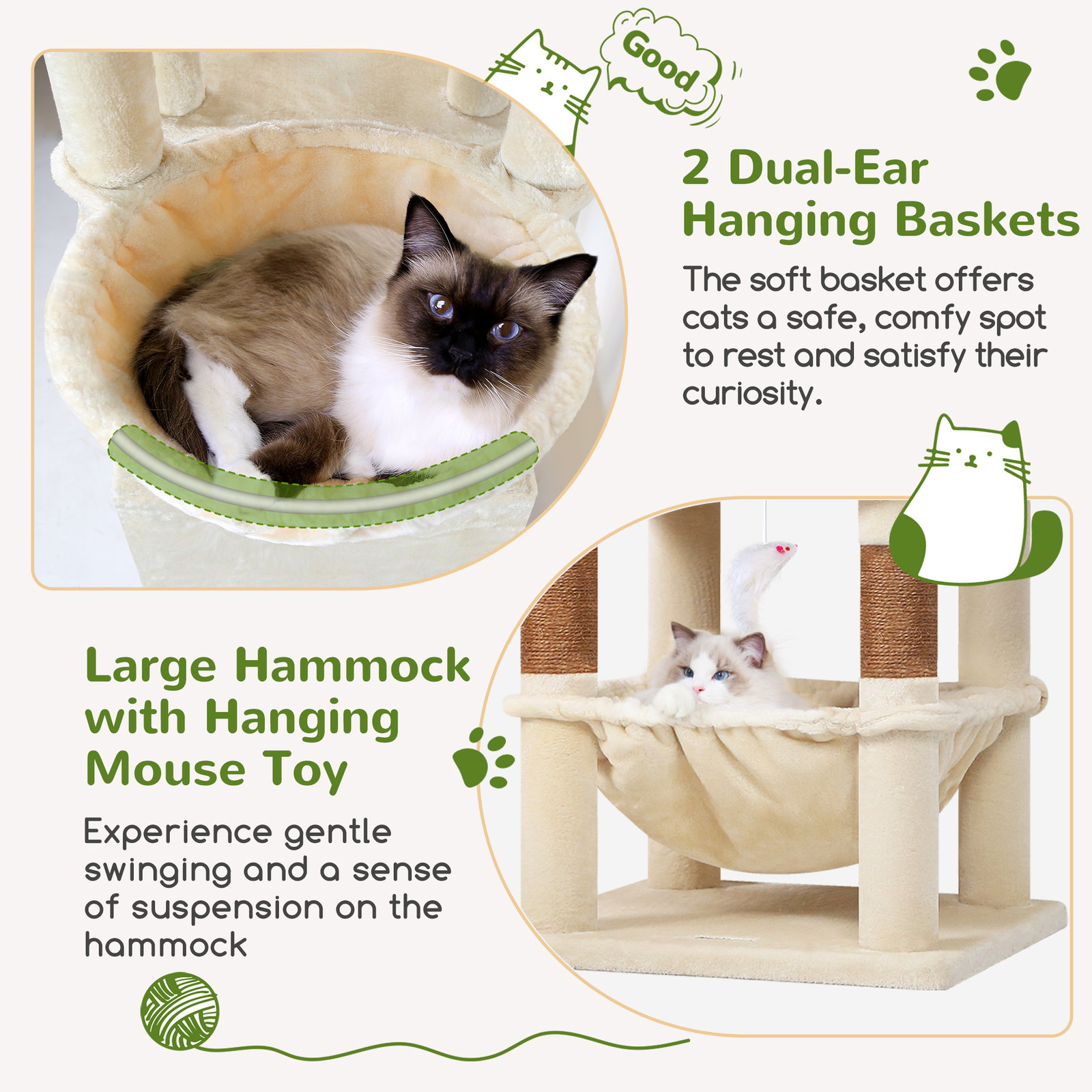 C68 Large Cat Tower(Beige,68-inch)