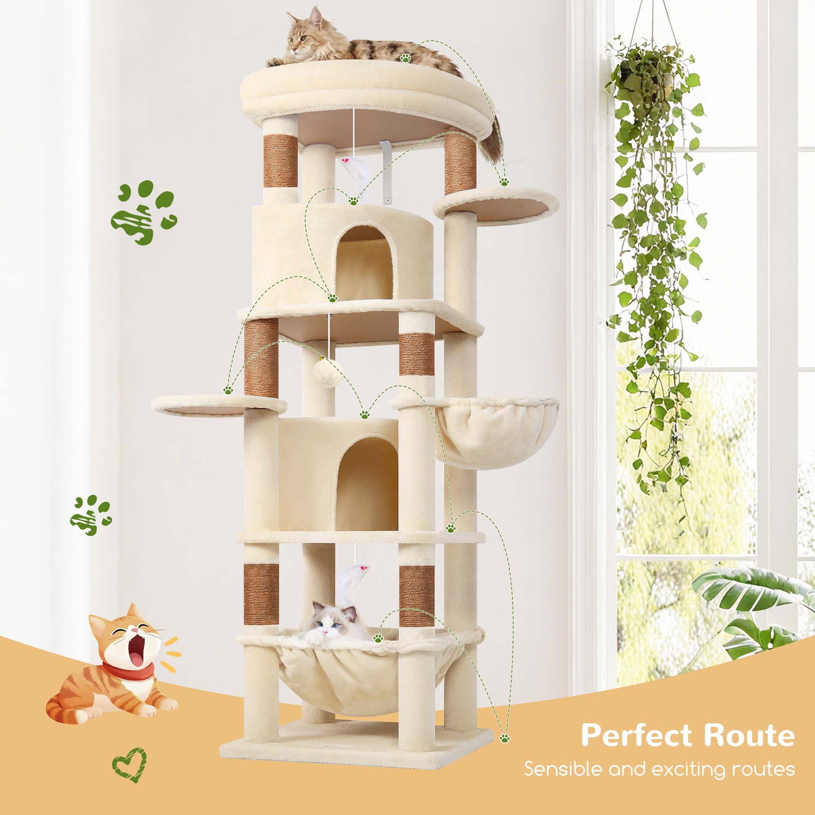 C68 Large Cat Tower(Beige,68-inch)