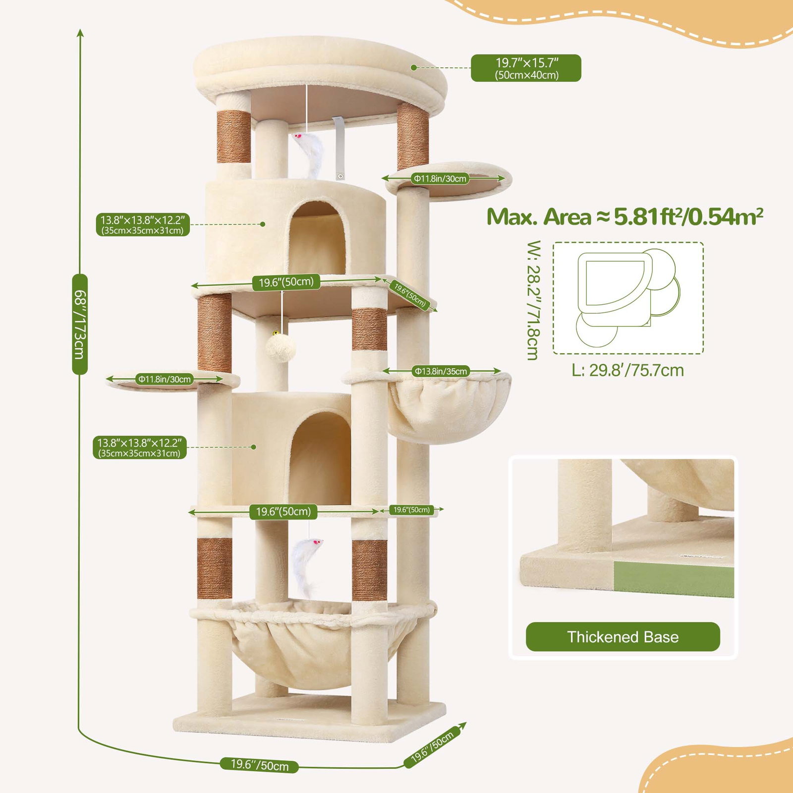 C68 Large Cat Tower(Beige,68-inch)