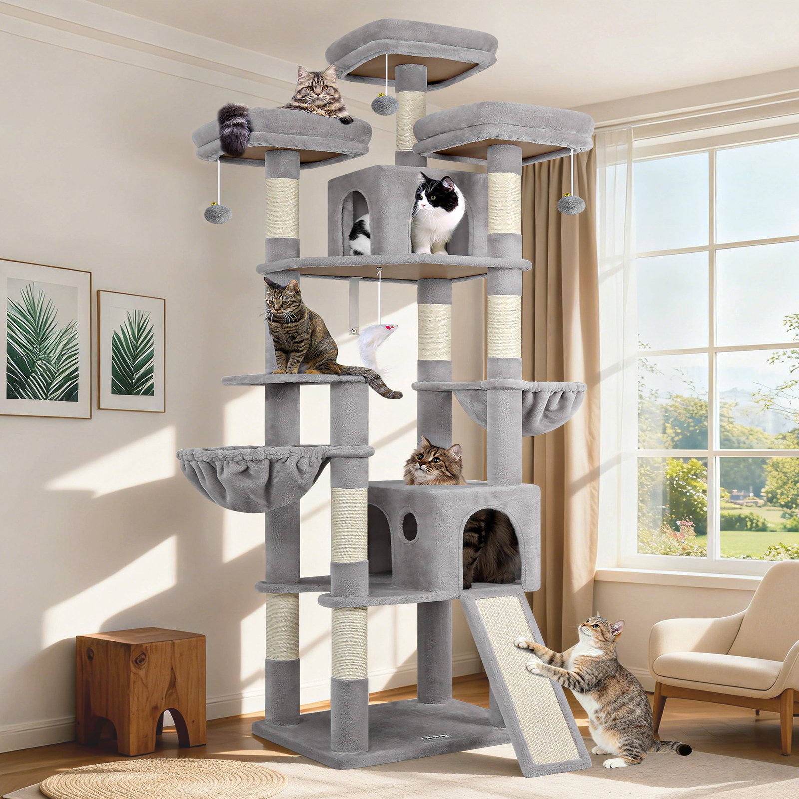 F83D Big Cat Tree(Light Gray,83-inch)