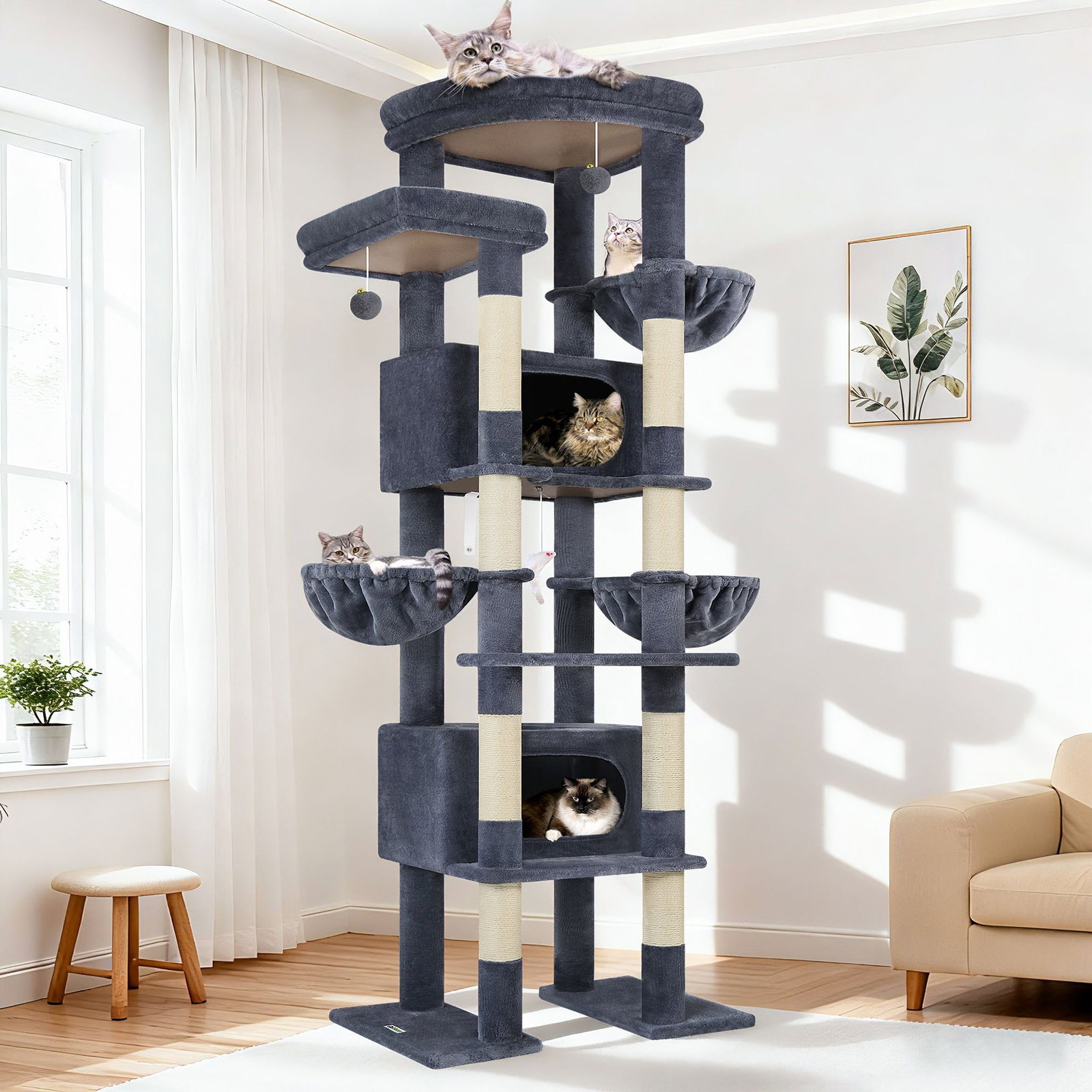 F84 Big Cat Tree(Dark Gray,84-inch)