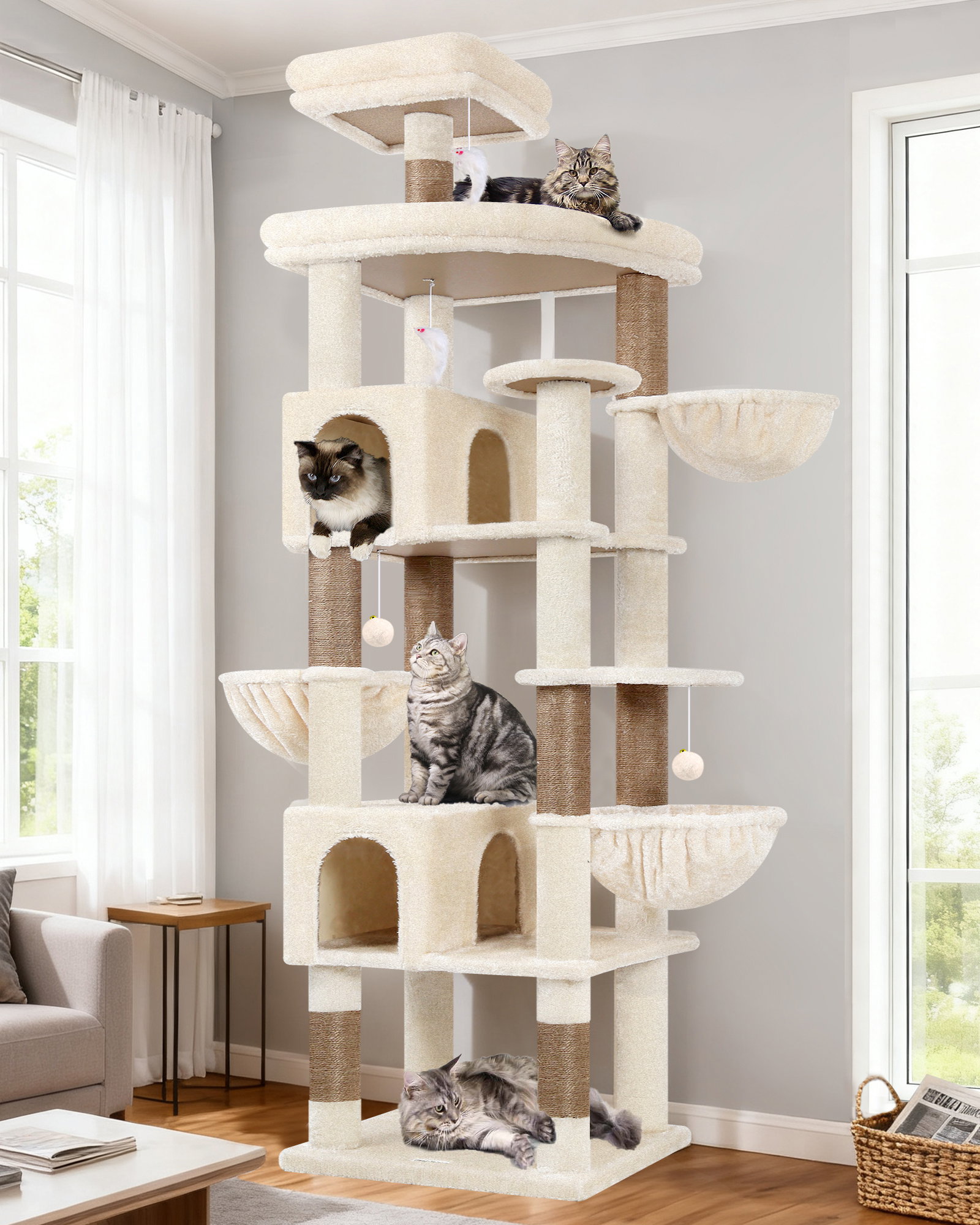 S82 Heavy Duty Cat Tree(Beige,82-inch)