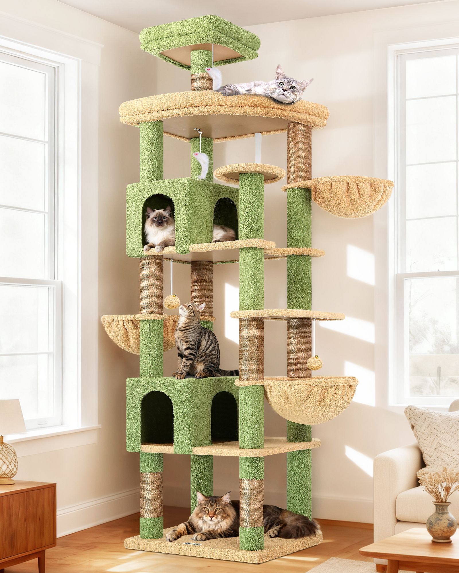 S82 Heavy Duty Cat Tree(Cactus Green,82-inch)