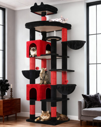 S82 Heavy Duty Cat Tree(Gothic Red Black,82-inch)