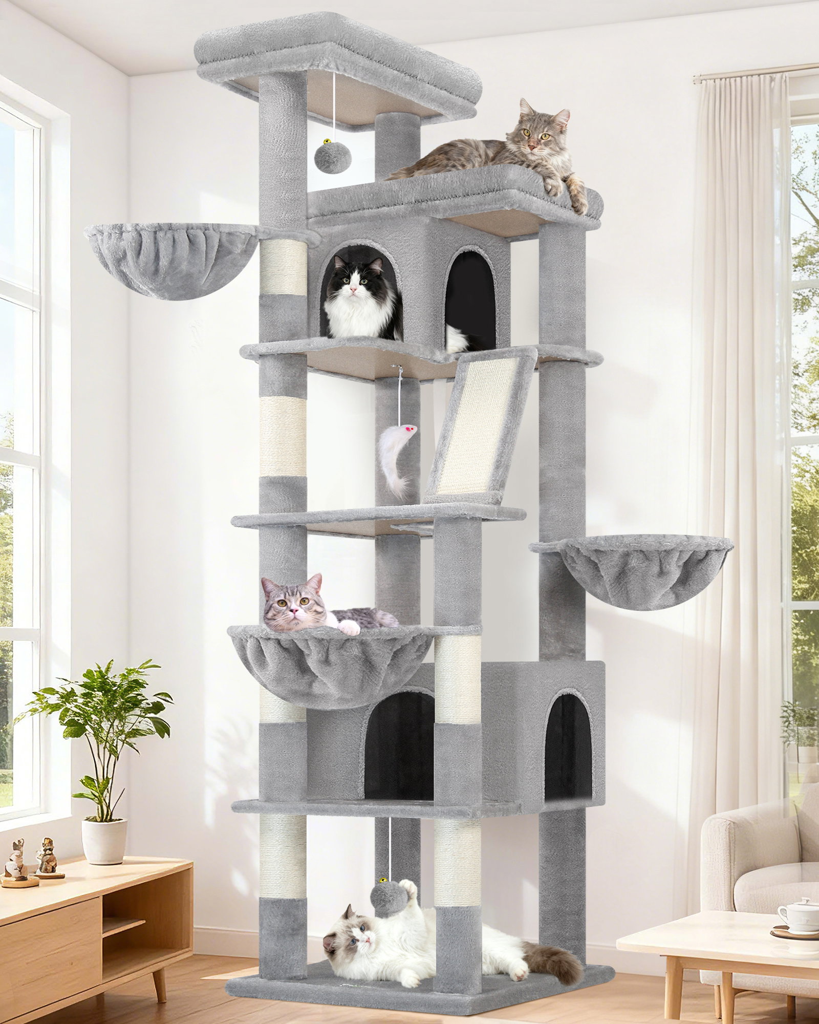 S80G Heavy Duty Cat Tree(Light Grey,80-inch)