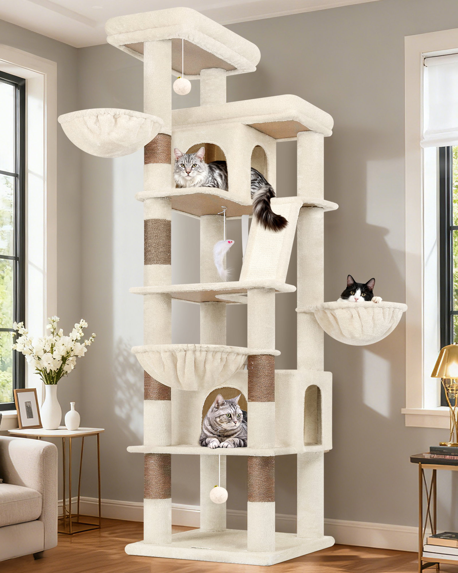S80G Heavy Duty Cat Tree(Beige,80-inch)