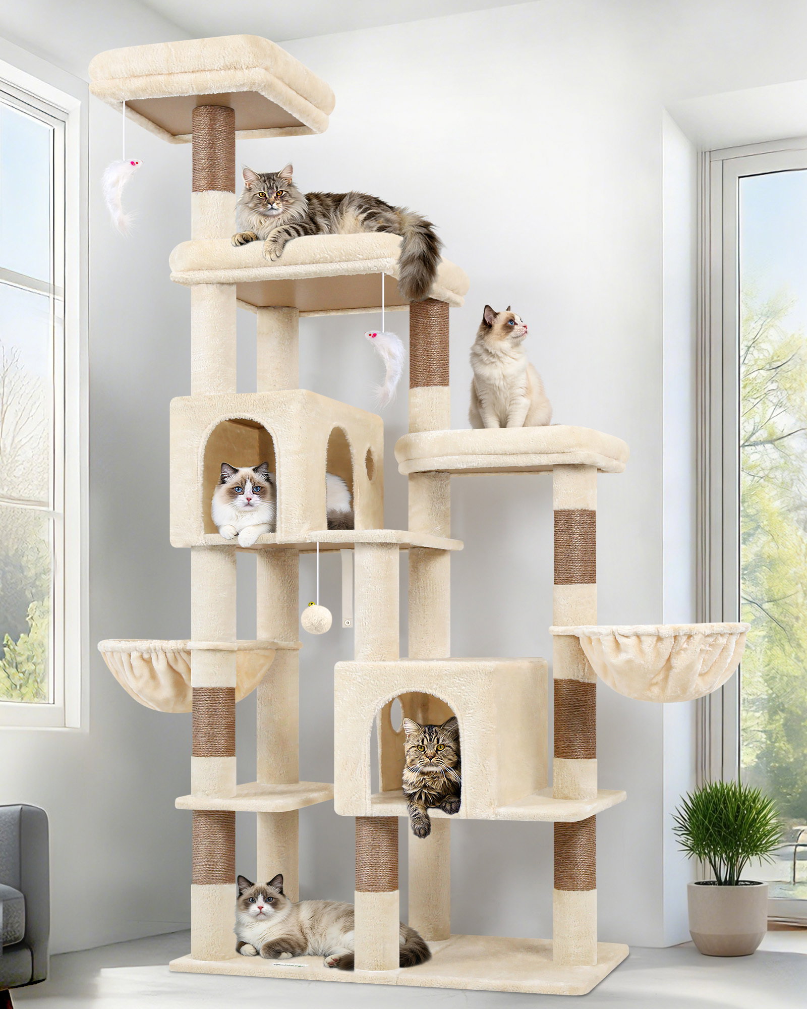 F74F Cat Tree(Beige,74-inch)
